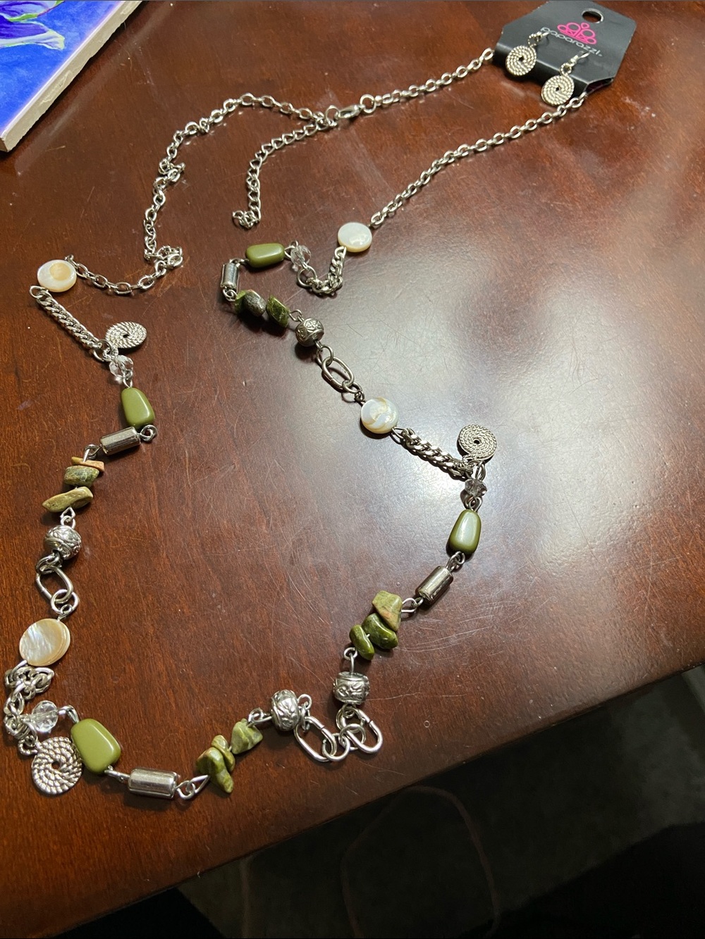 paparazzi Olive Green Beaded Necklace with Silver Accents